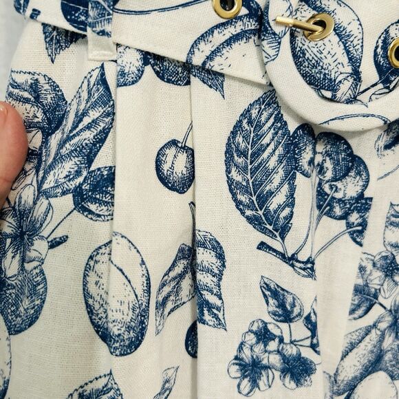 Christian Lacroix Romper Women M WhiteBlue Floral Fruit Linen Vacay Cruise Comfy - Picture 13 of 16
